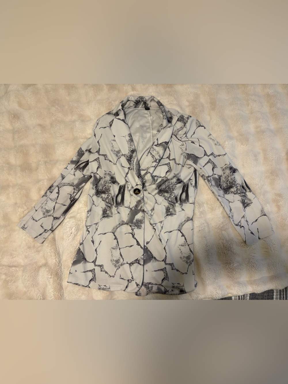 🩷 SHEIN White Marble-Print Single-Button Blazer